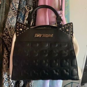 Black and white studded cat ears purse